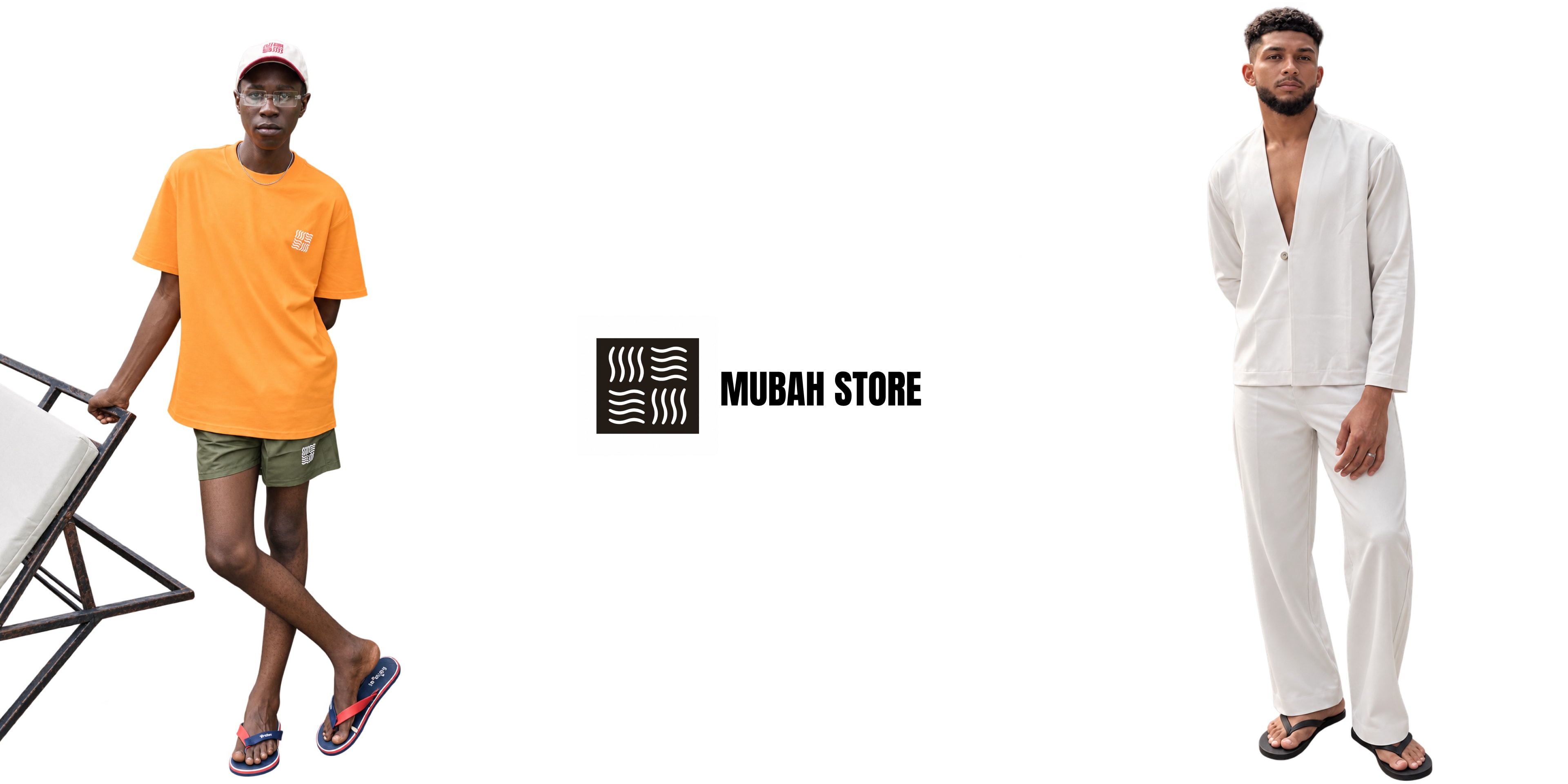 Mubah Store campaign featuring three models in relaxed looks